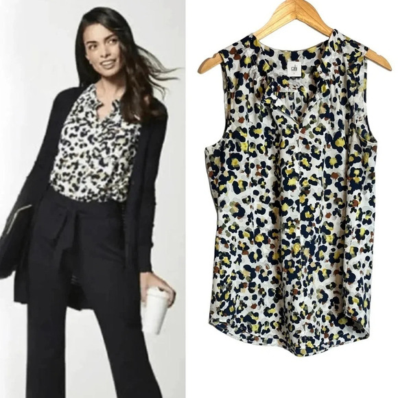 CAbi | Fierce Top Seeing Spots Animal Print Sleeveless Pullover V Neck - Picture 1 of 7